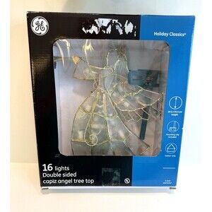 GE Holiday Capiz Angel Tree Topper 16 Lights Double Sided With Box Christmas